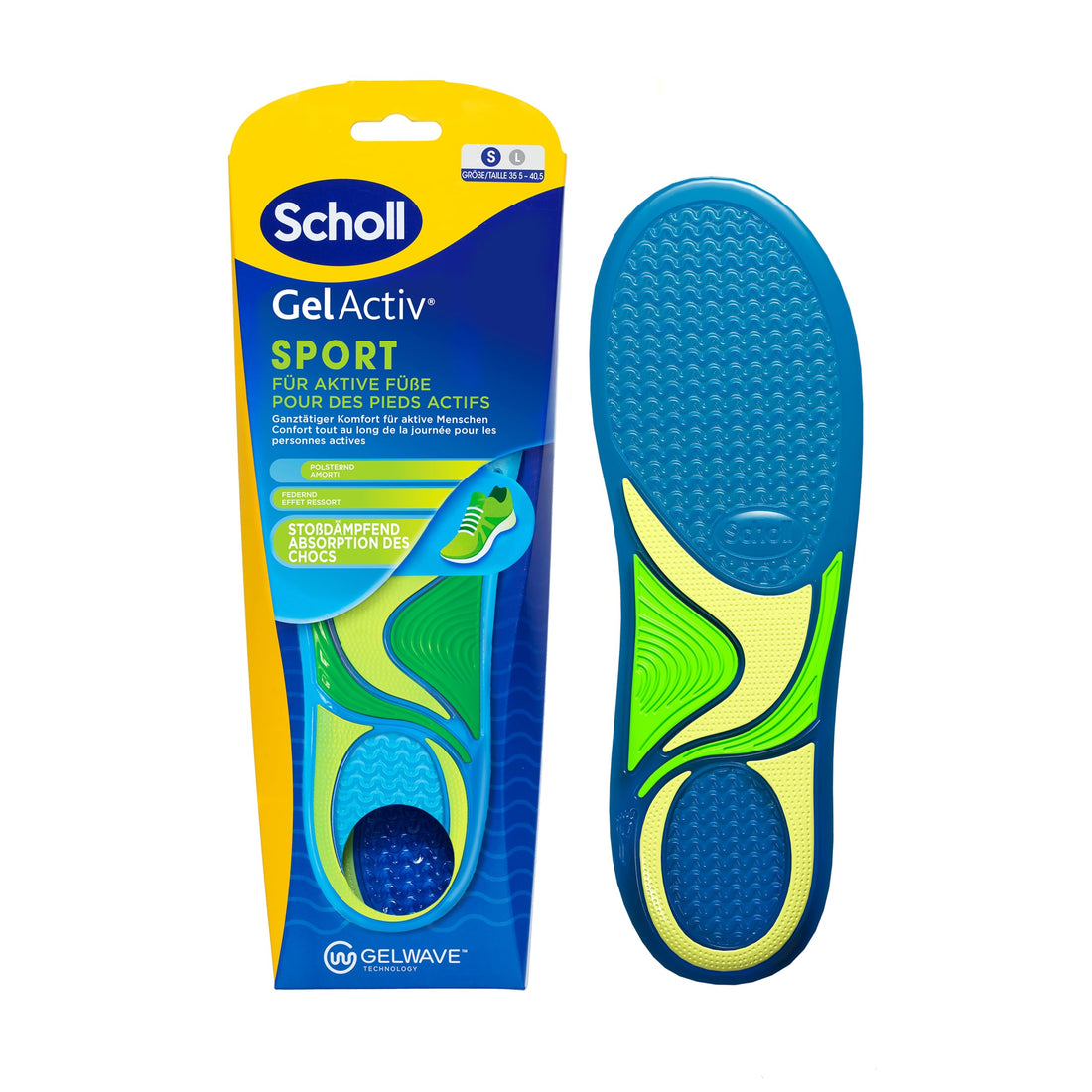 Scholl GelActiv Sports Insoles for Women, All-Day Comfortable Running Shoe Insoles for Fresh and Cool Feet, Super Shock Absorption and Suspension with GelWave Technology, Size 35.5-40.5