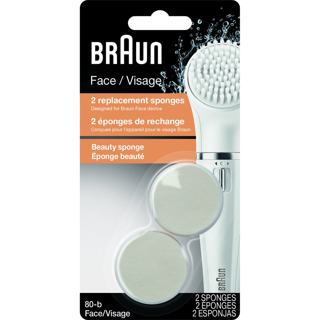 Braun Women's Face 80B Beauty Sponge Refills Mini-Facial Electric Hair Removal Epilator with Facial Cleansing Brush - Pack of 2
