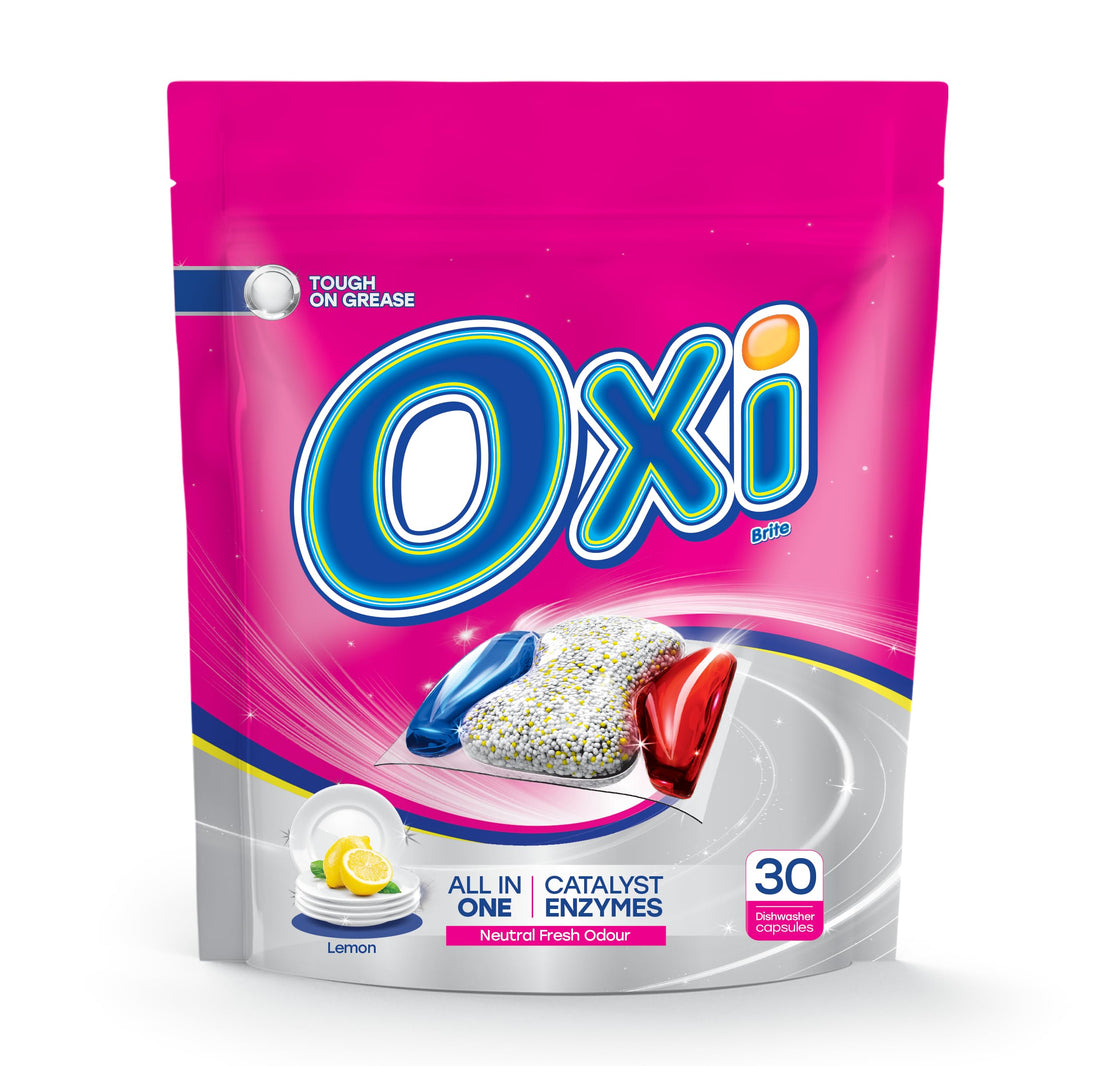 Oxi Brite Dishwasher Capsules, Lemon, All-in-One Enzyme Formula, Tough on Grease, 30 Capsules