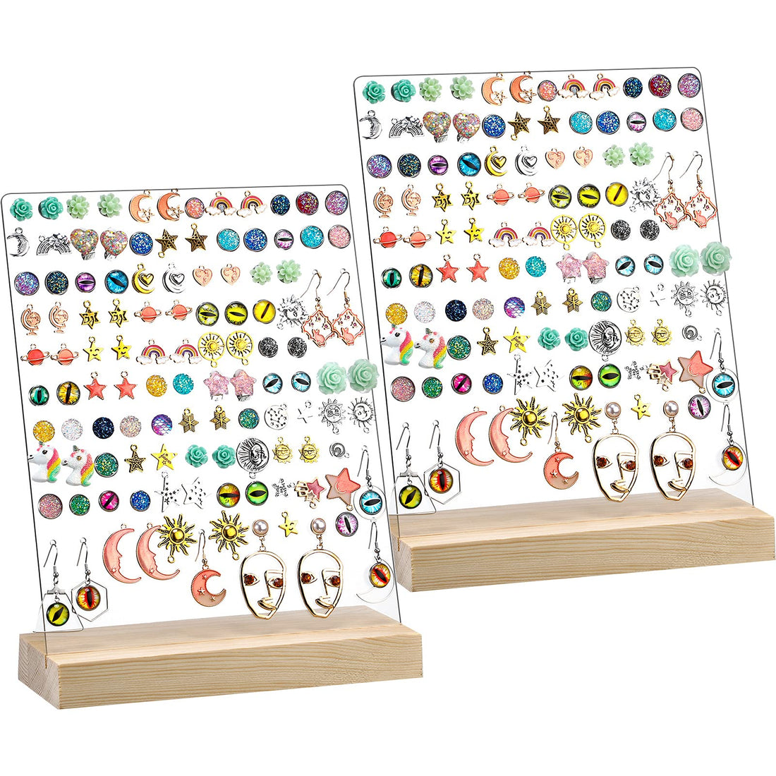 BEST MEDIA Acrylic Earrings Holder Display Pegboards with Wood Bases, a Transparent Ear Studs Display Stand for any Jewelry Showcase- 120 Holes - Modern - 2 Pieces - Transparent