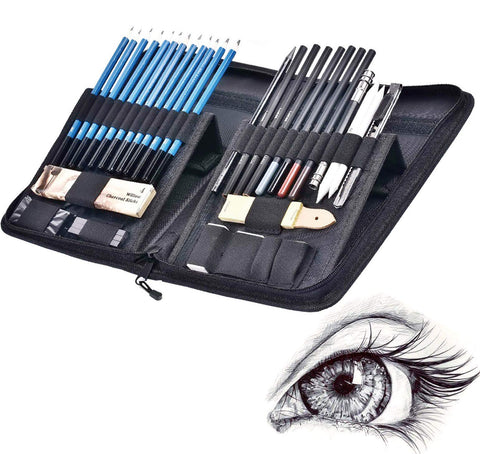 40pcs Sketch Pencil Kit, Professional Sketch Pencils Set, Sketching Drawing Kit Including Graphite Charcoal Willow Sticks Erasers Sharpeners Pop-Up Stand with Carry Bag, Art Supplies Students
