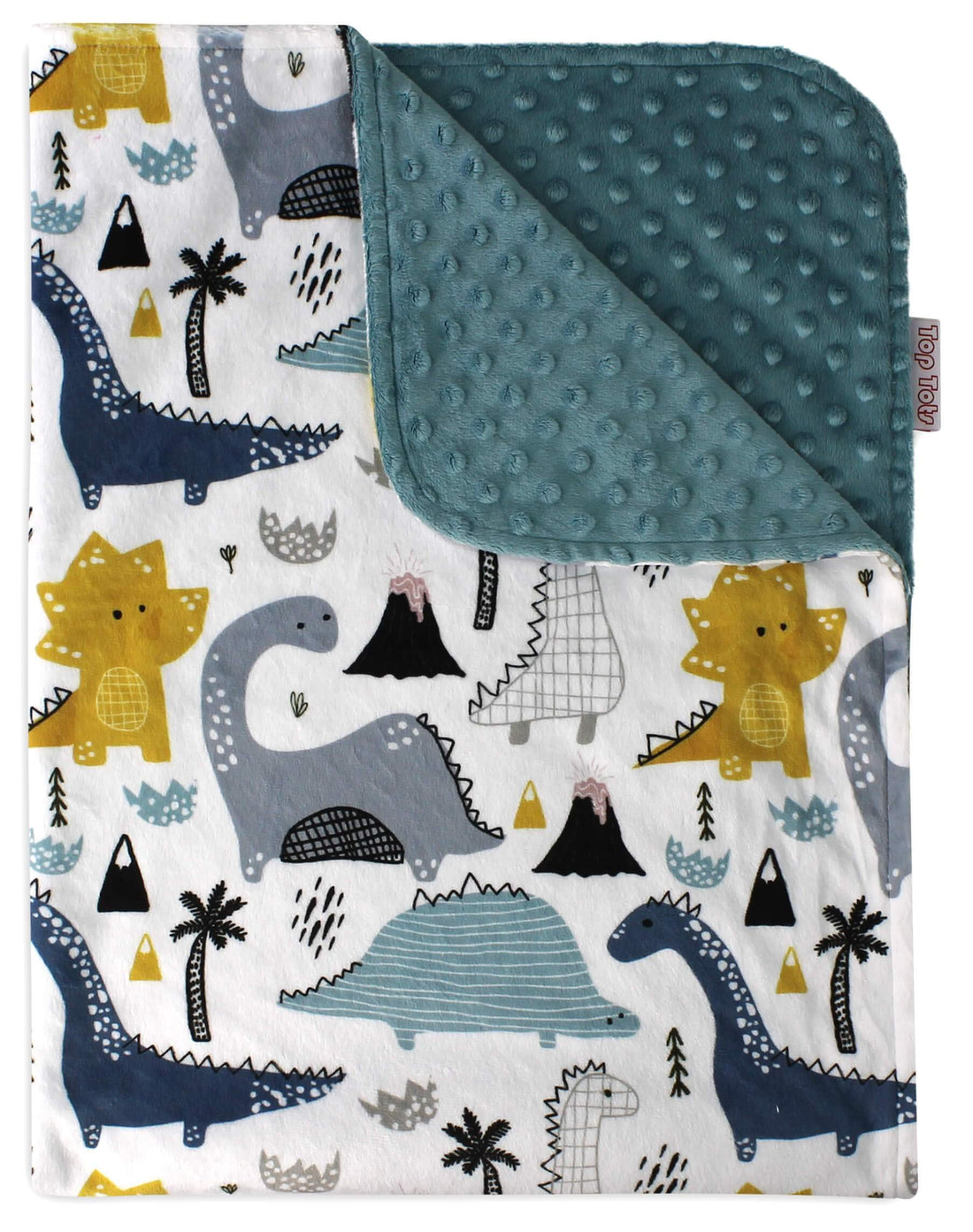 Moro Moro 3 Baby Blanket - Dinosaur Jungle With Navy Blue Minky Dot