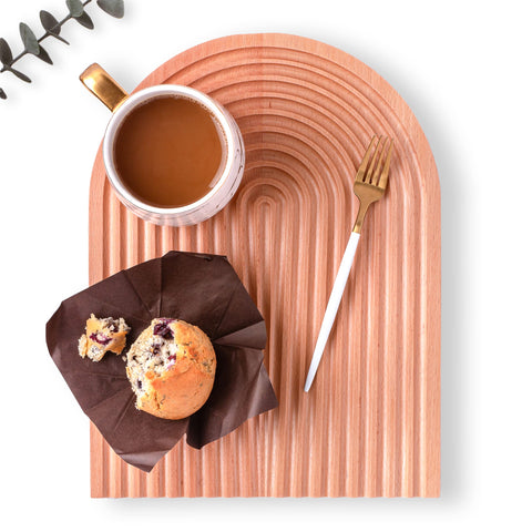Wooden Arch Serving Tray | Modern Boho Tray | Solid Beech Wood | Brown | 12.7" x 9.64" x 0.78" | Lacquered Finish | Arch Design | Food & Decorative Tray