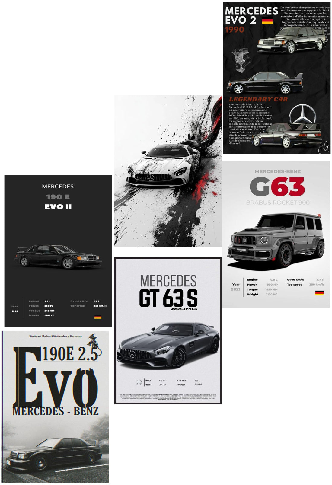 6 Pieces Wall Art Poster Posters for Room Decor Print High Style Picture of Cars Mercedes for Car Lovers Mercedes (30x20 No Frame)