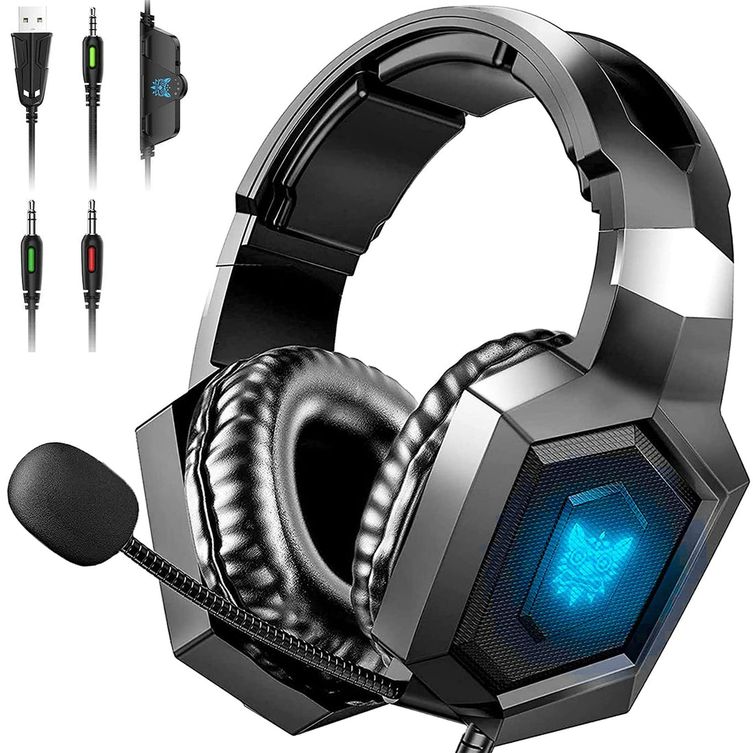 Gaming Headset for PS4 Xbox One Headset, 7.1 Surround Sound Gaming Headphones with Mic, RGB Light, Noise Cancelling Microphone, Over-Ear Headphones for PS4 PS5 Xbox One PC Laptop