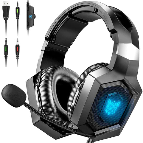Gaming Headset for PS4 Xbox One Headset, 7.1 Surround Sound Gaming Headphones with Mic, RGB Light, Noise Cancelling Microphone, Over-Ear Headphones for PS4 PS5 Xbox One PC Laptop