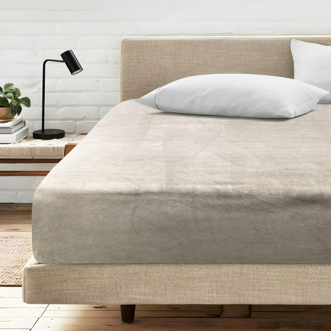 Morano Velvet Fitted Bedsheet - Viva 200 x 200 x 25 cm, Soft Microfiber, Luxurious Velvet Sheet, Deep Pocket for Comfort, Durable and Elegant Bedding (Greige)