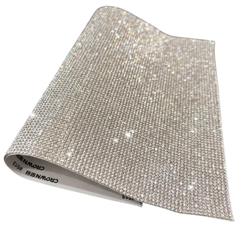 12 * 20cm Self-Adhesive Crystal Rhinestone Diamond Tape DIY Decoration Sticker with Rhinestones for Arts Crafts Car Phone Decor (Silver)