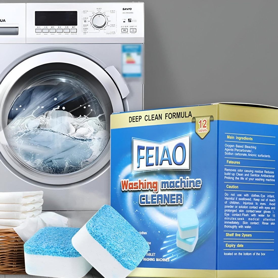 Powerful Cleaning Tablets - 12 Deep Clean Solid Washer Tablets, Natural Biological Formula for All Washing Machines, Triple Decontamination