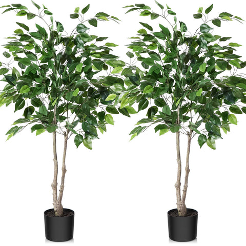 Kazeila 2 Pack Artificial Ficus Tree, 4FT Fake Plastic Ficus Plant in Pot with Durable Plastic Trunk, Faux Plant for Home Decor Office House Living Room Indoor