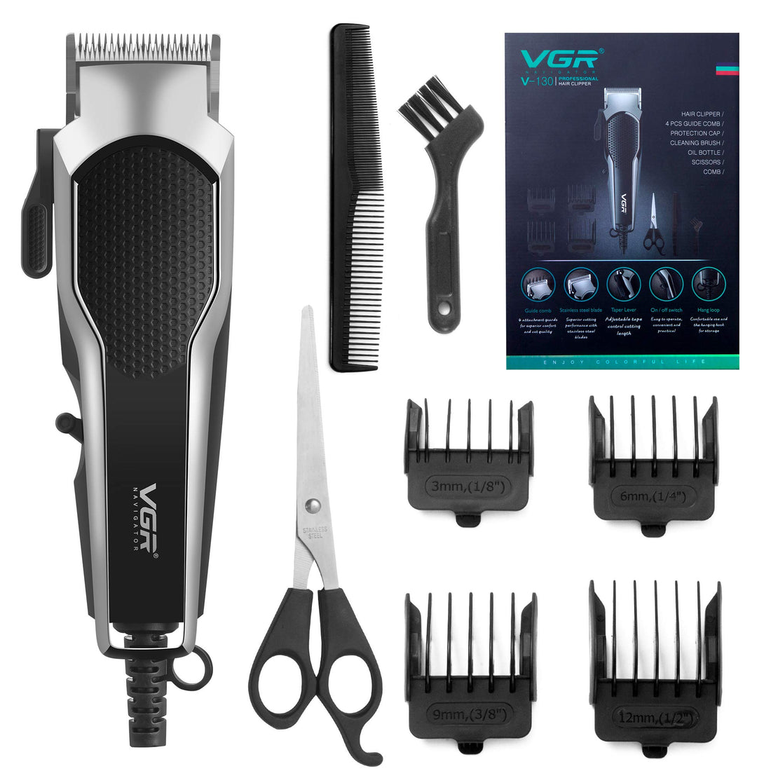 VGR V-130 Hair Clippers Set with Adjustable Blade For Men (Black)