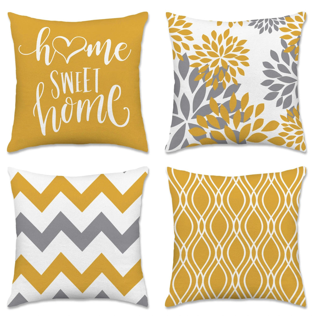 Hexagram Geometric Yellow Pillow Covers 18x18 Set of 4, Decorative Outdoor Boho Modern Throw Pillow Covers, Home Sweet Home Farmhouse Cushion Case for Couch Sofa Bedroom Indoor Decor(No Insert)