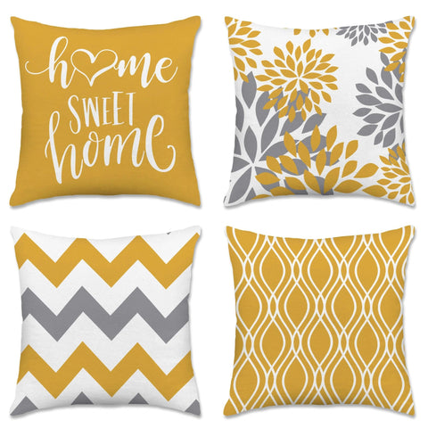Hexagram Geometric Yellow Pillow Covers 18x18 Set of 4, Decorative Outdoor Boho Modern Throw Pillow Covers, Home Sweet Home Farmhouse Cushion Case for Couch Sofa Bedroom Indoor Decor(No Insert)
