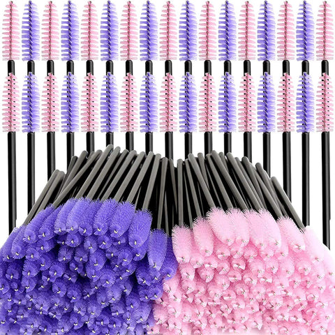 Farzeo 200 Pcs Disposable Mascara Wands Applicator, Disposable Eyelash Brush Cosmetic Eyelash Applicator for Eyelash Extension and Lifting, Eye Lash Eyebrow Applicator Makeup Kit (Pink+Purple)