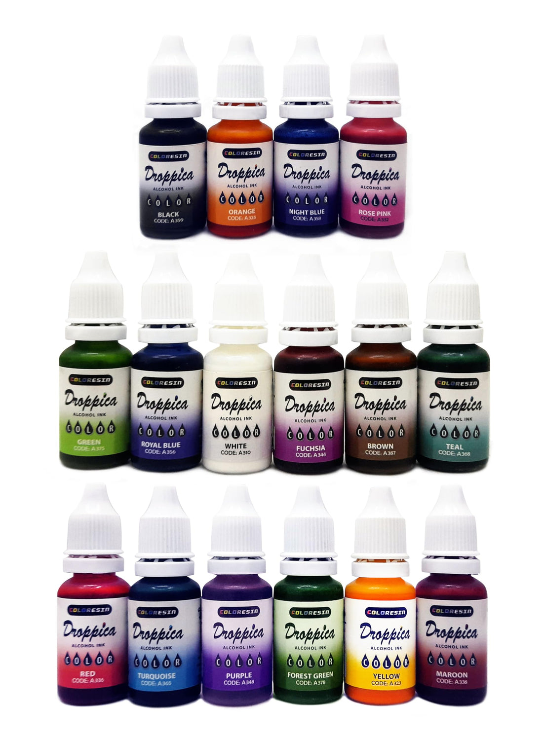 DROPPICA Alcohol Ink Set Epoxy Resin Dye - Vibrant Colors Alcohol Ink for Epoxy Resin, Concentrated Alcohol Based Resin Ink for Epoxy Resin Alcohol Inks Art, (Each 15ml X 16 Bottle)
