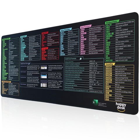 Happy Desk Excel Shortcuts Mousepad, Excel Cheat Sheet Desk Pad, Desk Mat for Keyboard and Mouse, XXL Mouse Pad, Office Computer Desk Mat, Non-Slip Desk Mouse Pad with Stitched Edges