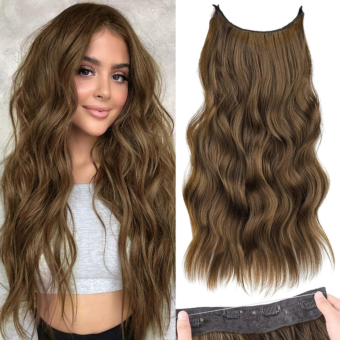 Women's Hair Extension Full Head Wig 18 Inch - 42-52 CM-120 G -Synthetic Natural wavy Hair Pieces with 5 Clip Wig Cheap Fluffy & Not Tangled Women- jw-299- NO jw-8 MEDIUM BROWN