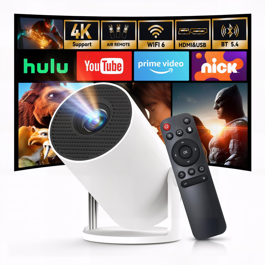 [Built-in Apps & 2025 Upgraded] WEMI Mini Portable Projector with WiFi 6 and Bluetooth 5.4 for Bedroom Smart Movie Projecteur Portatif for iPhone OptiBarrel 500