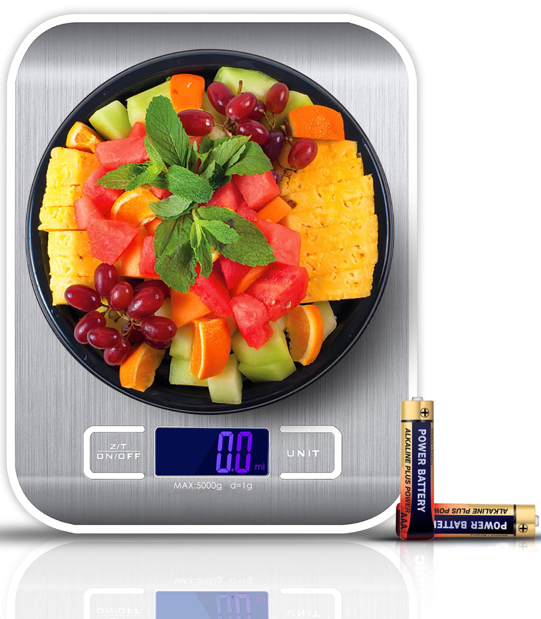 RKINC Digital Kitchen Scale,Food Scale for Meat Baking Weighter,Unit Gram OZ lb Up 11 lb(1g-5KG),Silver Stainless Steel Anti-Fingerprint with Accuracy LCD Display for Cooking (Include AAA Battery)