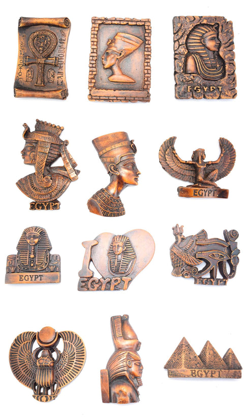 12 pieces of Immatgar Pharaonic Fridge Magnet - Egyptian Souvenir, Ancient Egypt Decor Collectible Magnetic Ornament for Kitchen, Home Office Décor (Brown)