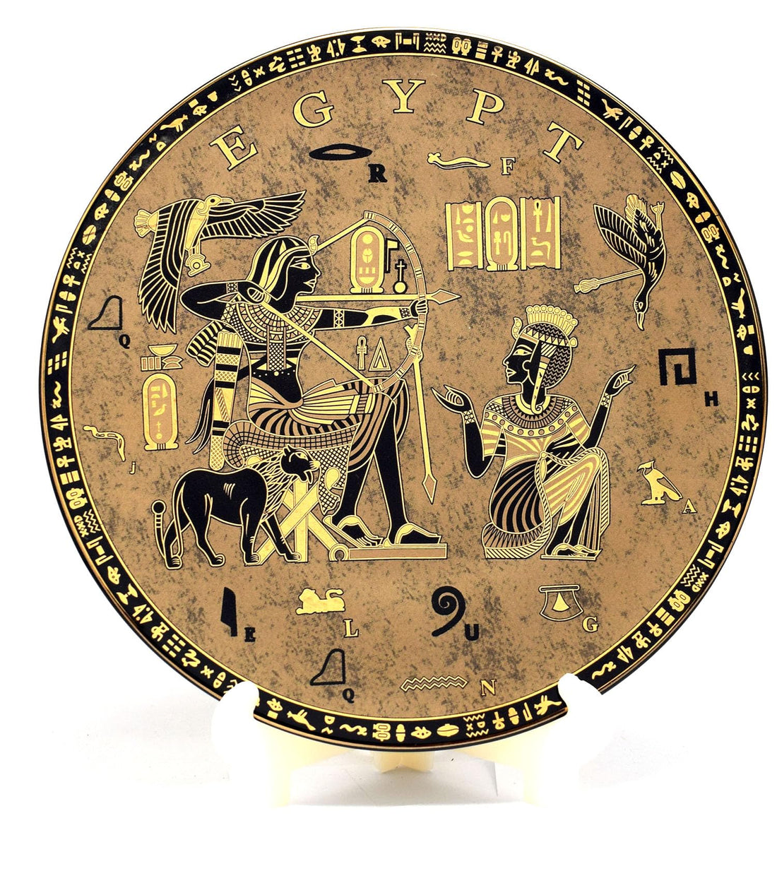 immatgar Pharaoh Dish Decorative plate ancient Egyptian souvenirs gifts (Chariot - Golden - Black - 20 CM)