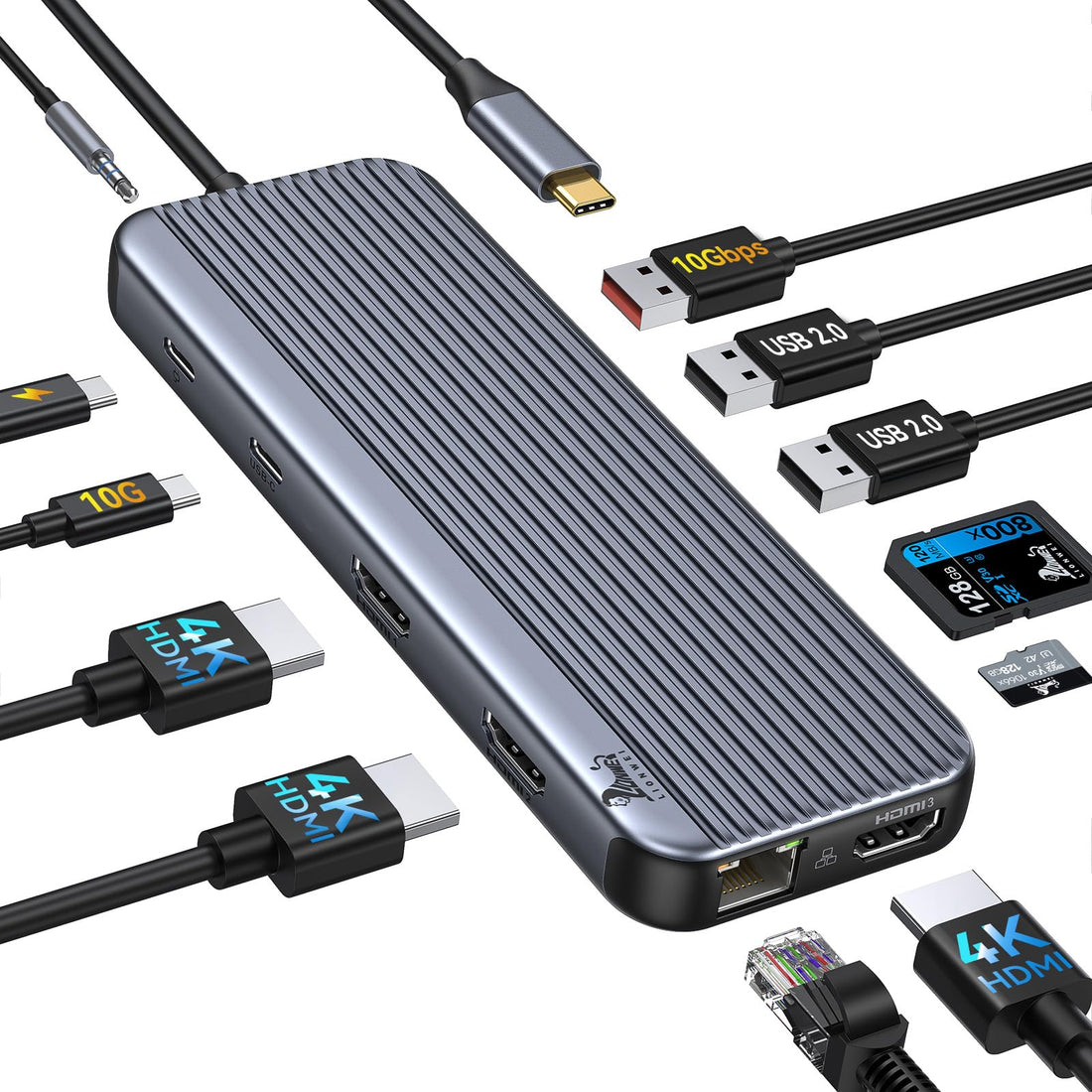 USB C Docking Station 3 HDMI Docking Station 3 Monitors 12 in 1 Laptop DockingStation Triple Display USB C Dock 10Gbps USB A/C 3.1, USB 2.0,100W PD, Ethernet, Audio/Mic, SD/TF