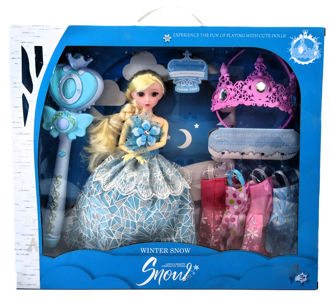 Winter Snow Princess Doll Toy Figure with Accessories, Plastic, for Girls Ages 3 and Up