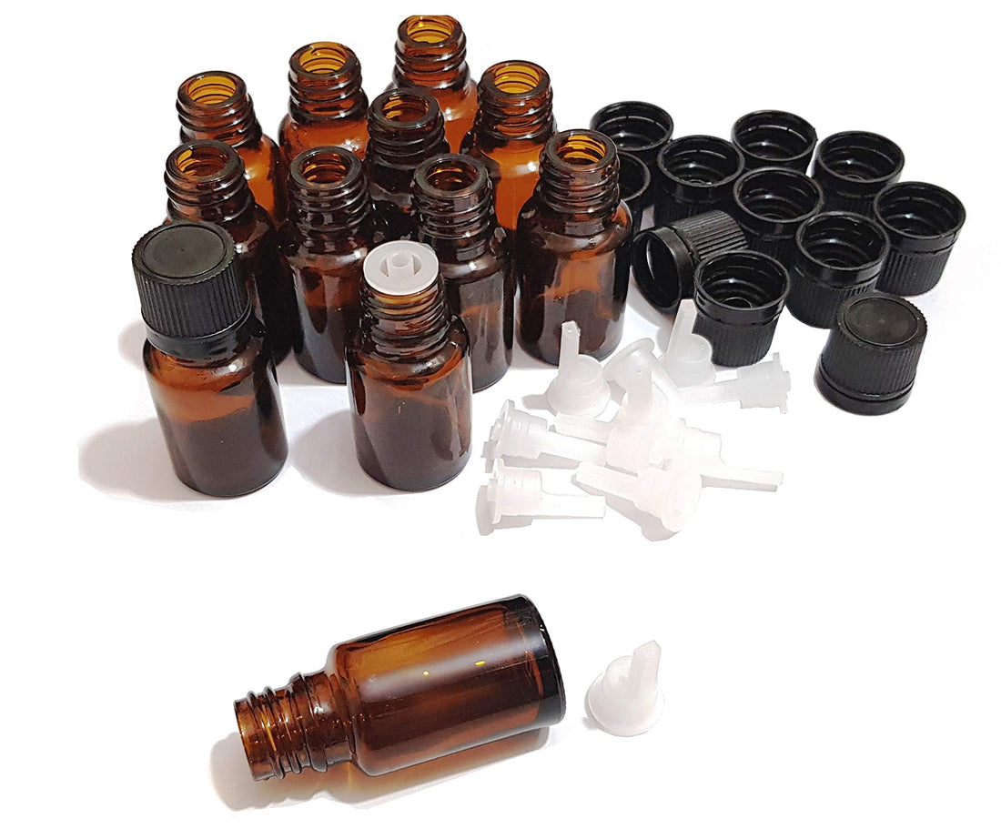 Pure Source India Empty 10 ML Amber Glass Bottle With Leak-Proof Euro Dropper And Cap With Seal, Multipurpose (Set of 12 Pieces)