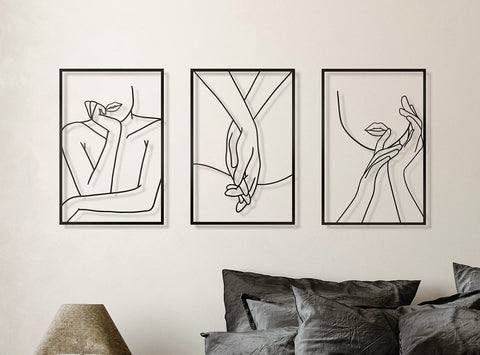 Vivegate Black Minimalist Female Body Single Line Metal Wall Art Decor - 18"X12" 3 Packs Black Women Body Abstract Minimalist Line Wall Signs for Hanging Bedroom Wall Decor
