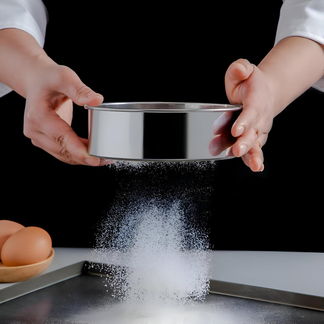Sieve set - a 6-piece round steel grid sieve set, ideal for flour stress and a basic kitchen tool for bread lovers and professional chefs.