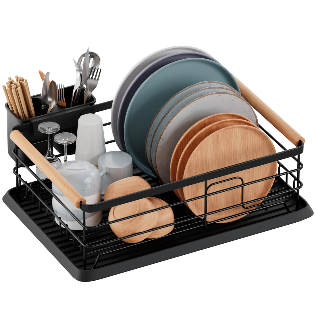 BRIAN & DANY Dish Drainer with Removable Tray, 42 × 34 × 17 cm, Black