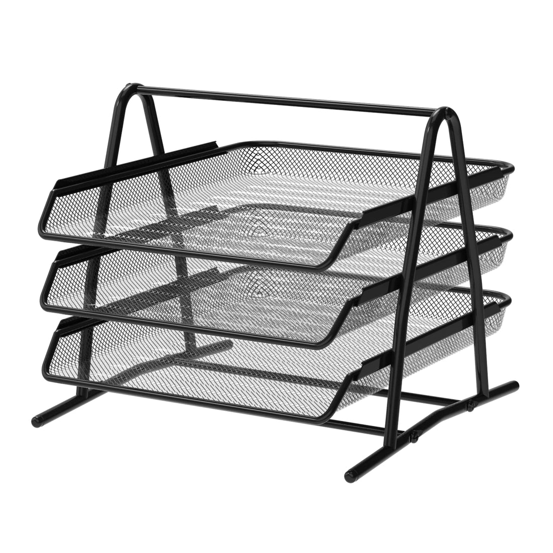 Detectalia Desk and Document Organiser Tray, 3 Levels, Black, Folios A4, Desk Drawer, Filing Folders, Computer Desk, Drawer Organizer, Black Metal Mesh Material