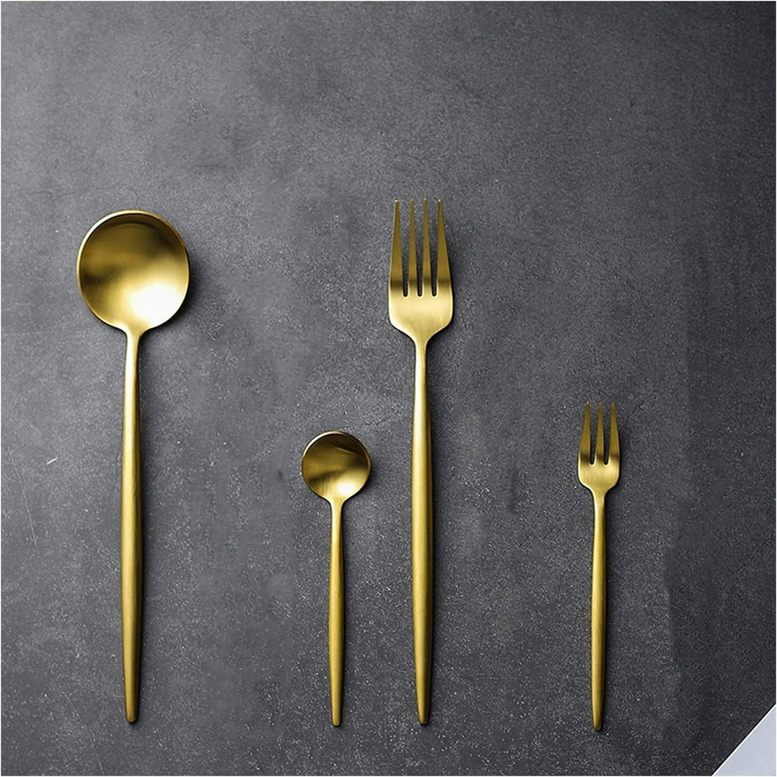 4-Piece Stainless Steel Cutlery Set with Spoon, Fork and Knife, Modern Elegant Flatware Set for Daily Dining, Kitchen, Home, Office and Restaurant Use, Durable Rust-Resistant Tableware with Contempora