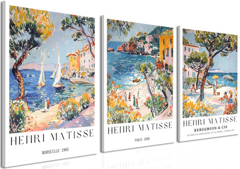 Henri Matisse Beach Landscape Wall Art Vintage Italian Coastal Wall Decor Painting, Amalfi Coast Italy Poster Canvas Prints Aesthetic for Bedroom Living Room 12x16 inch Framed