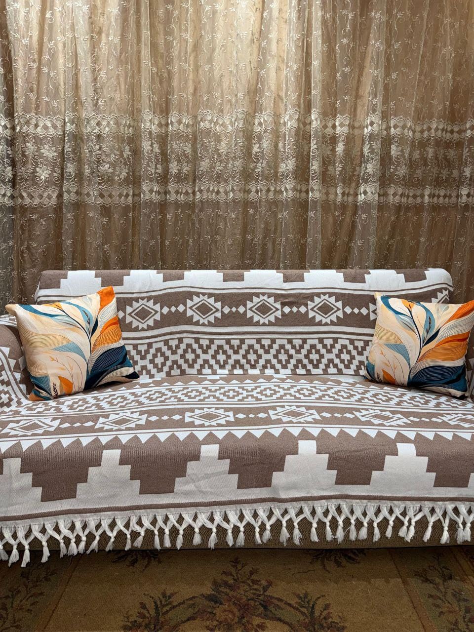 Generic Sofa and Bed Blanket with Fringe, Cafe, 240 x 260 cm, .lms