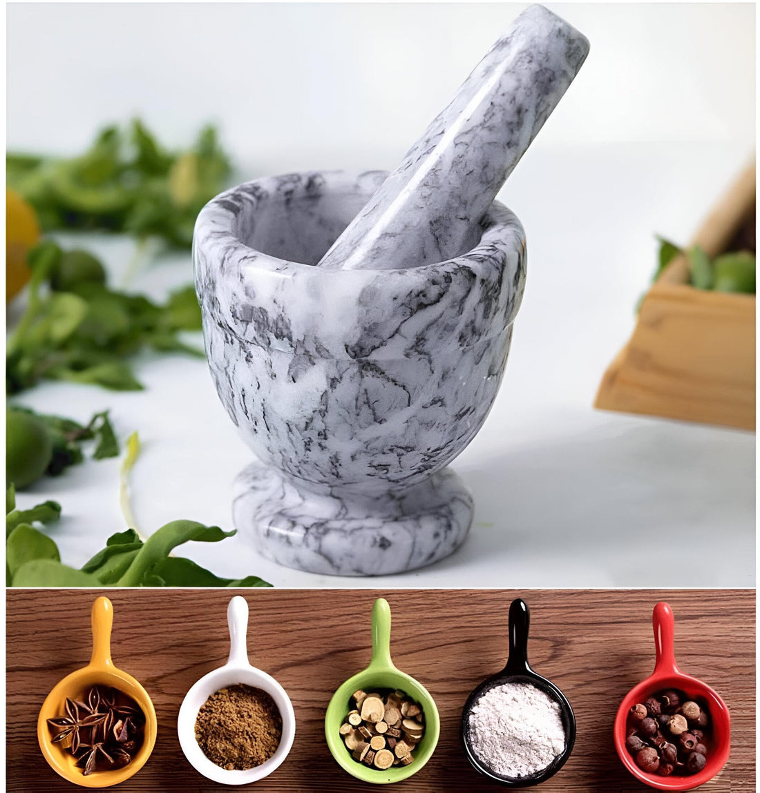 Mortar and Pestle - Made of Natural Stone - Complete Marble Granite Mortar and Pestle Set for Grinding Herbs and Spices, Essential for Any Cooking Environment (Shown, 1 Mortar and Pestle)