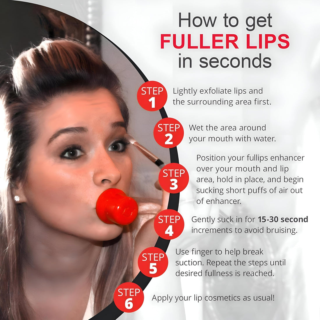 Self-Suction Lip Tool - Ergonomic design with interchangeable heads to achieve fuller, healthy-looking lips naturally