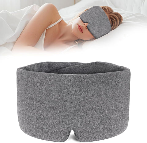 Cotton Sleep Eye Mask for Women Men - 100% Blocking Light Travel Blindfold, Soft Zero Pressure Grey Eyes Cover with Adjustable Velcro Strap for Side Sleeper Night Sleeping