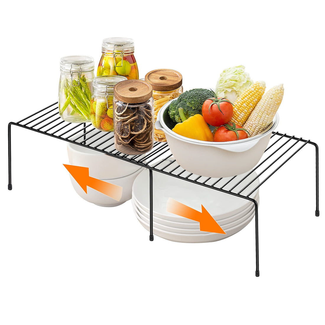 Ravinte 1 Pack Freezer Shelf Organizer, Expandable Cabinet Storage Shelf with Rustproof Metal Wire, Adjustable Kitchen Cabinet Organizer Spice Rack for Frige, Pantry, Cupboard, Countertop - Black