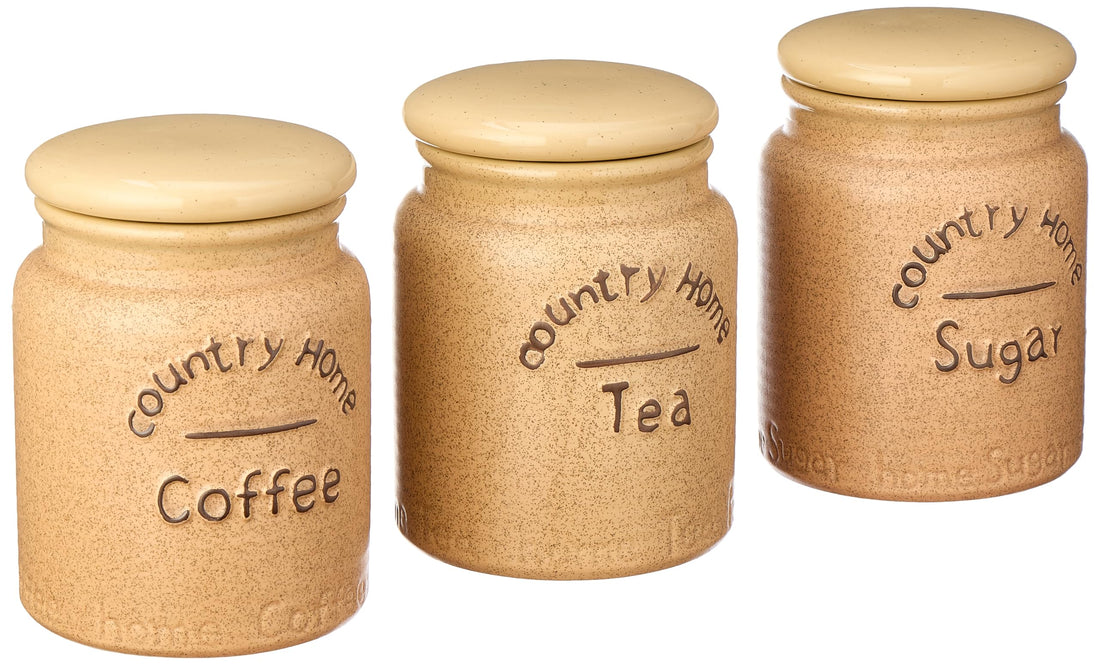 Home Care TT-1346 3-Piece Large Porcelain Spice Set Spacious Kitchen Storage, Pack of 1 - White Porcelain
