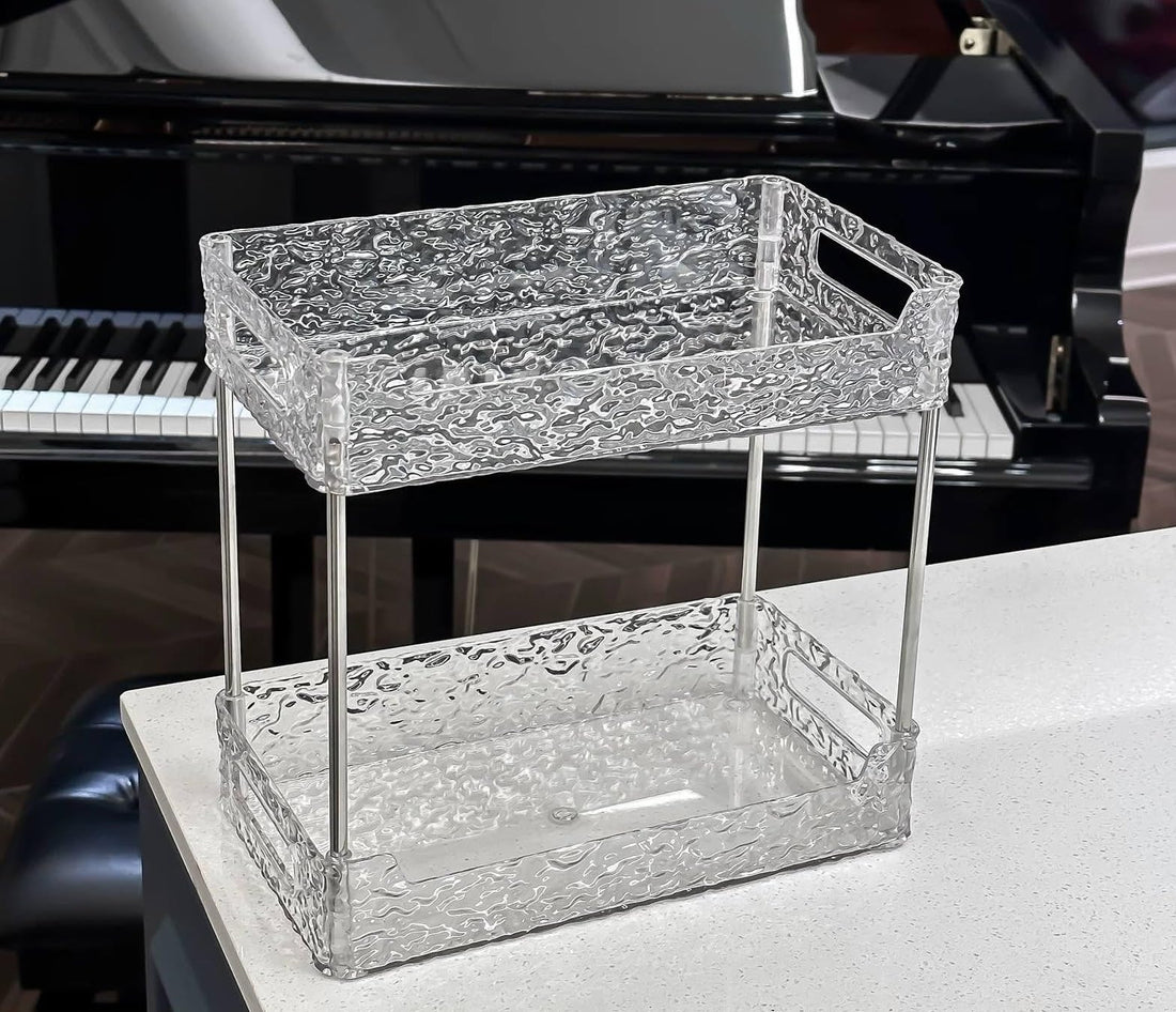 2-Tier Acrylic Makeup Organizer for Cosmetics & Accessories, Clear Multi-Purpose Storage Holder for Makeup Brushes, Lipsticks, Skincare, Jewelry & Vanity Countertop Organization