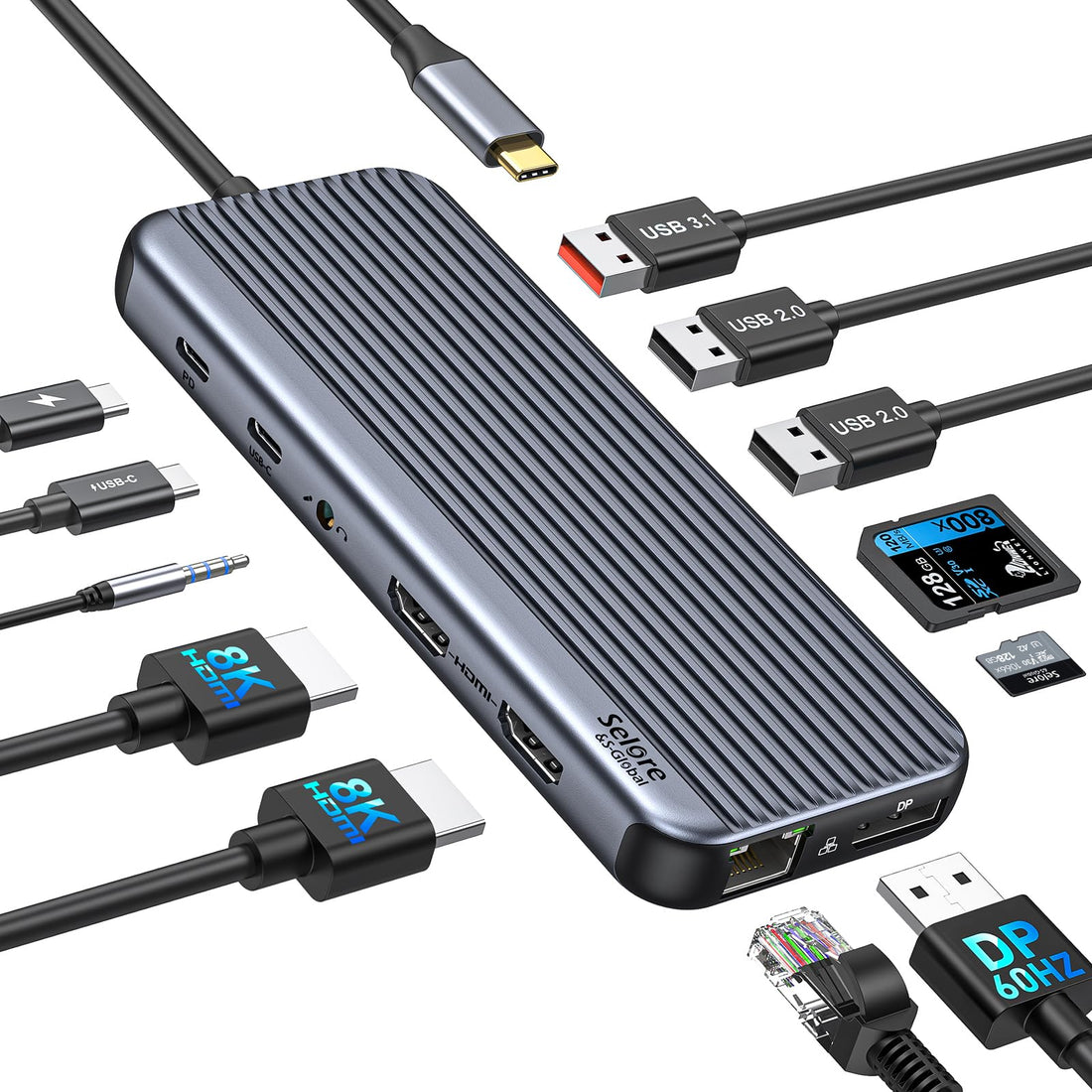 USB C Docking Station for DP1.4, USB C Dock to Dual 4K HDMI DisplayPort 12 in 1 Docking Station Dual Monitor Triple Display with Dual HDMI 8K DP USB 3.1 10Gbps 100W PD Gigabit Ethernet SD/TF Audio/Mic