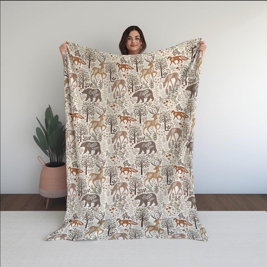 Woodland Animal Print Throw Blanket - 120x160 cm - Warm Soft Velvet Fabric - Perfect for Cold Winter Nights - Great Gift Idea.