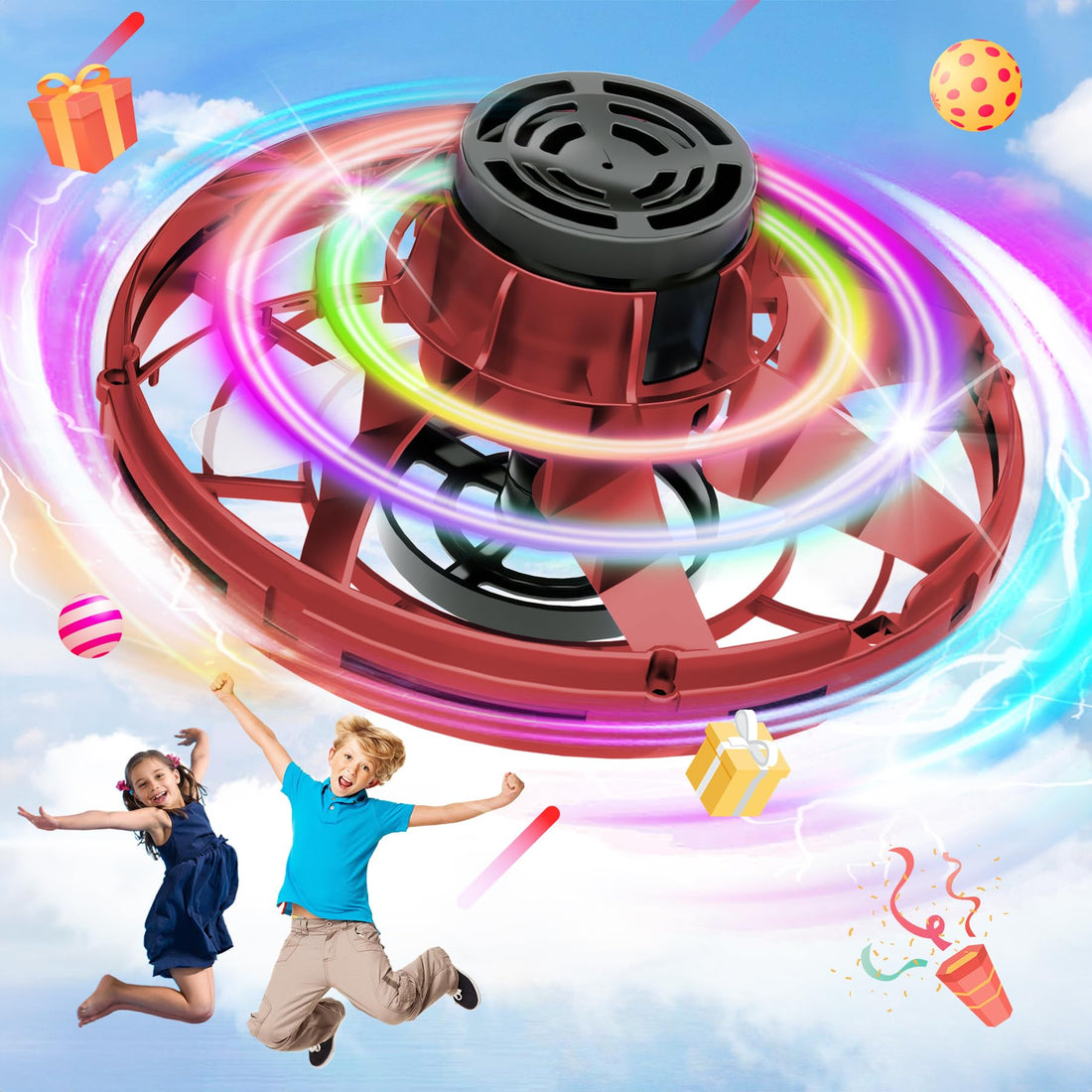 Zookao Flying Spinner Mini UFO Drone,Kids Hand Operated Drones Flying Toys Flying Fidget Spinner,Outdoor Toys for Kids (Multicolor)