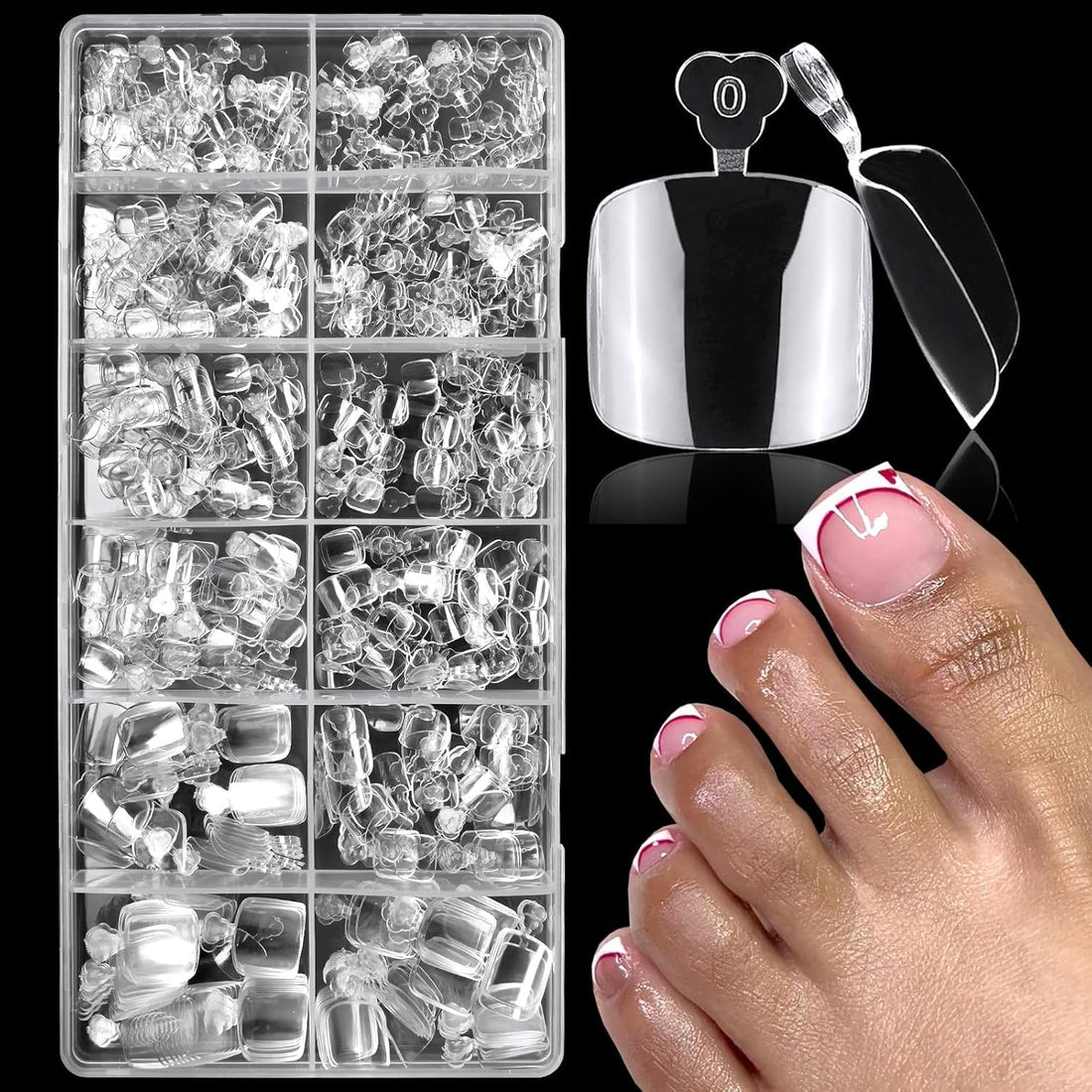 600pc Gel Toenail Tips Clear Press on Toenails Short Square Fake Toe Nails Artificial False Toes Tip Full Cover Soft Gel Toe Nail Tips for Acrylic Toenail Extension Glue Toenails Making
