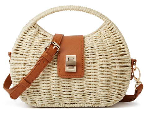 Straw Bag - Elegant Hand Woven Rattan Crossbody Purse for Women, Perfect Top Handle Shoulder Handbag for Beach Travel, Summer Vacation, and Daily Casual Outings with Natural Texture.