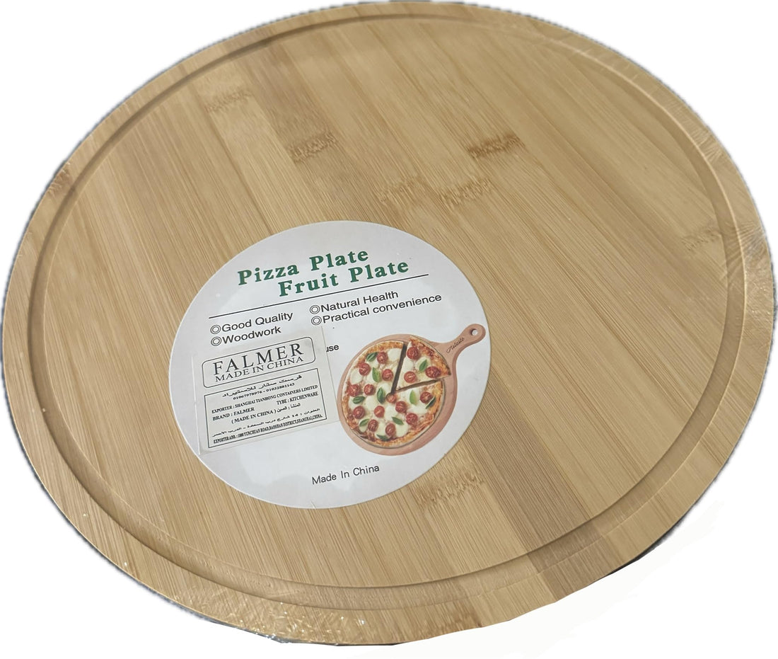 Downtown 30cm Wooden Pizza Serving Plate and Platter, Durable Fruit Board and Cutting Platter, Natural Round Wood Tray for Serving Appetizers, Cheese, Pizza and Table Presentation