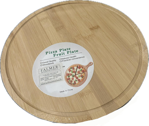 Downtown 30cm Wooden Pizza Serving Plate and Platter, Durable Fruit Board and Cutting Platter, Natural Round Wood Tray for Serving Appetizers, Cheese, Pizza and Table Presentation