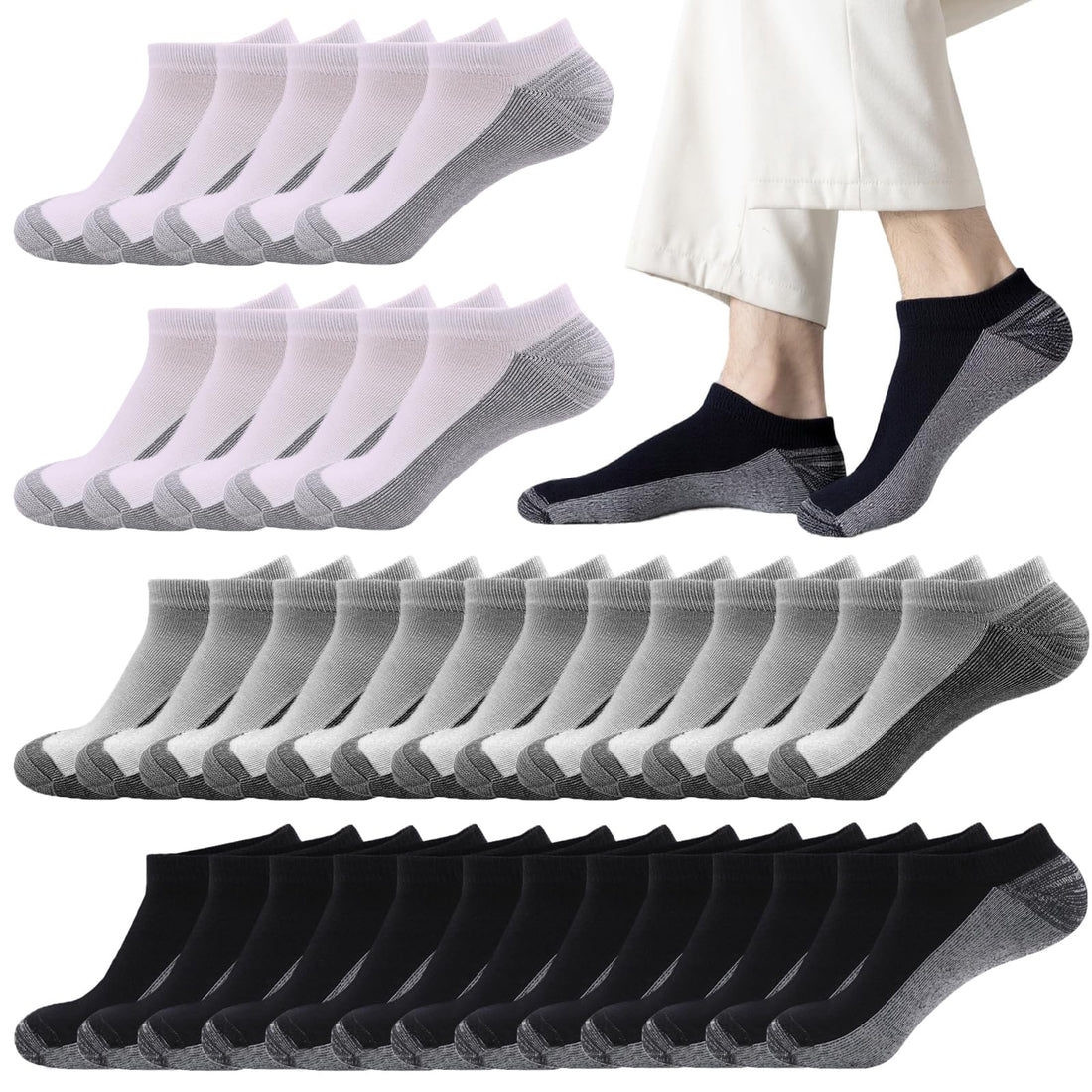 12-30 Pairs Low Cut Ankle Socks for Men Thin Breathable Casual No Show Athletic Socks Bulk