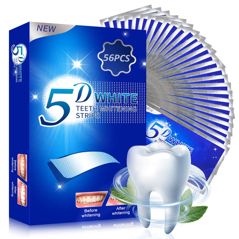 SEAAES Teeth Whitening Strips 5d,Contains No Harmful Substances Effective Home Use Tooth Whitening Kit Mint Flavor 28 Pouches 56pcs